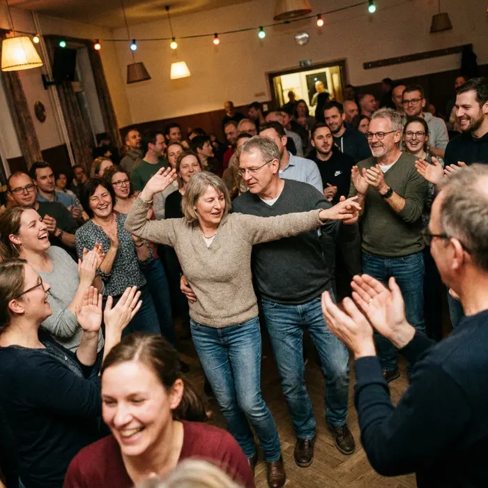 Tanzende Gäste auf einer ausgelassenen Feier